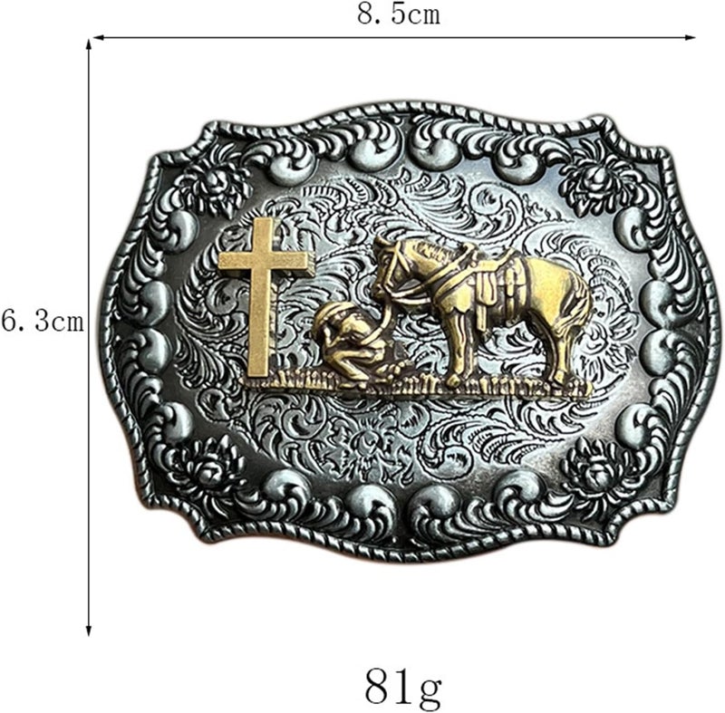 Seternaly Religion Cross Prayer and Horse Belt Buckle Western Cowboy Longhorn Belt Buckles for Men Women - Image 2